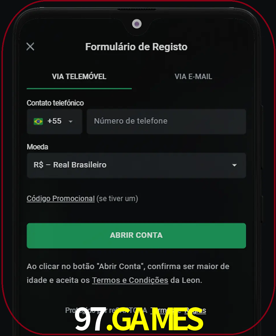 Abra o aplicativo e inicie o processo de registro.